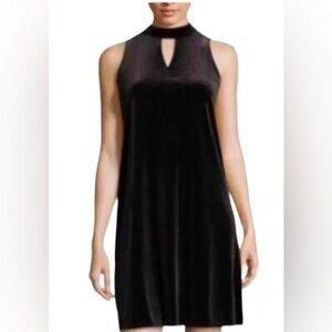 Worthington Dress Womens Medium Shift Black Velvet Sleeveless Halter Neck Cutout